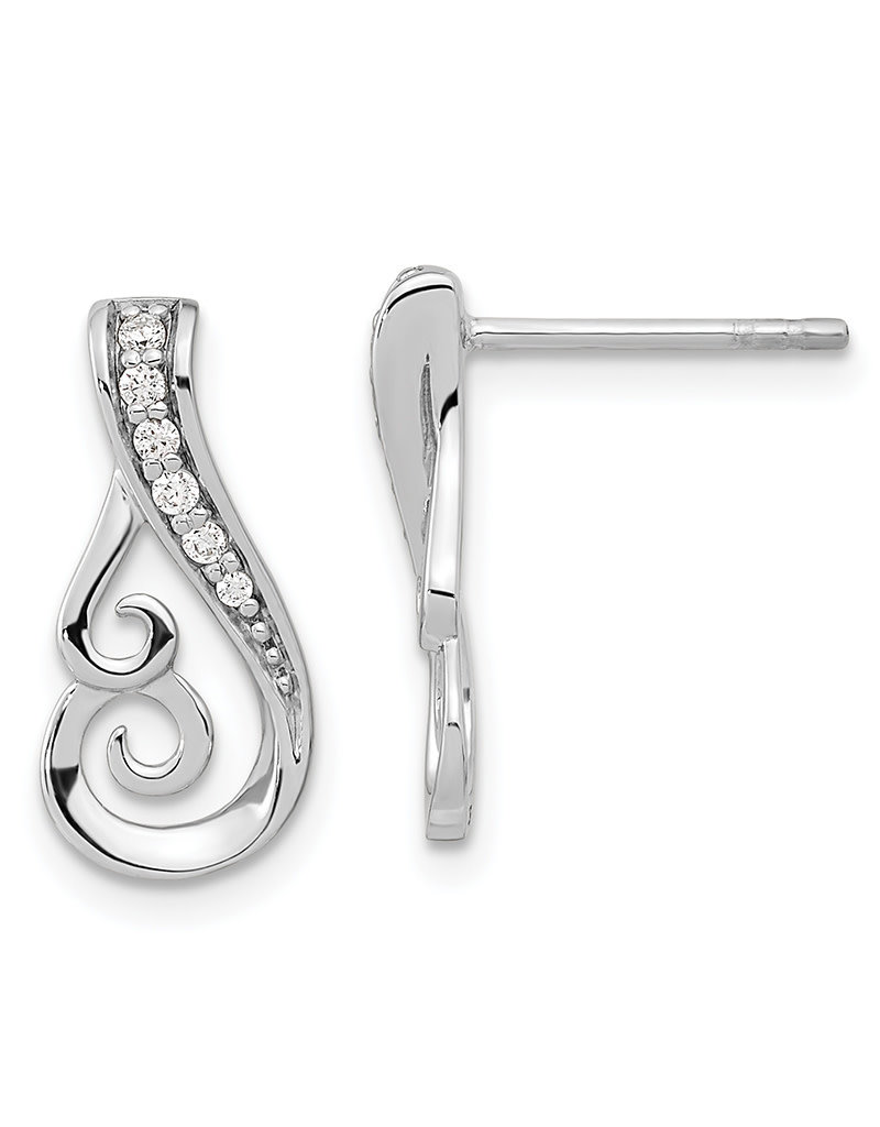 Sterling Silver Scroll Design CZ Post Earrings