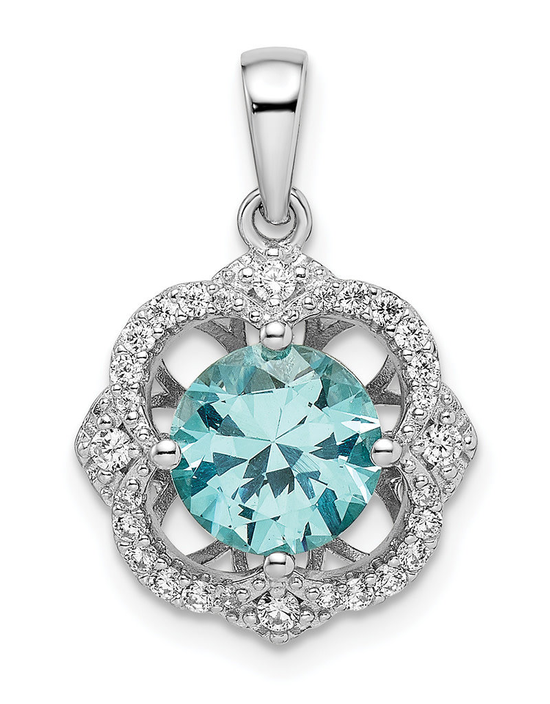 Sterling Silver Round Aqua CZ Necklace 18"