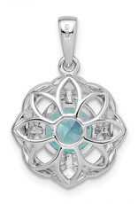 Sterling Silver Round Aqua CZ Necklace 18"