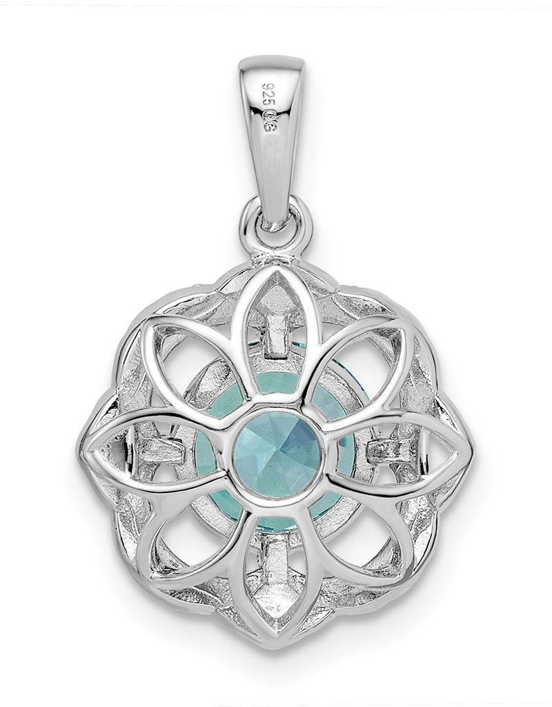 Sterling Silver Round Aqua CZ Necklace 18"