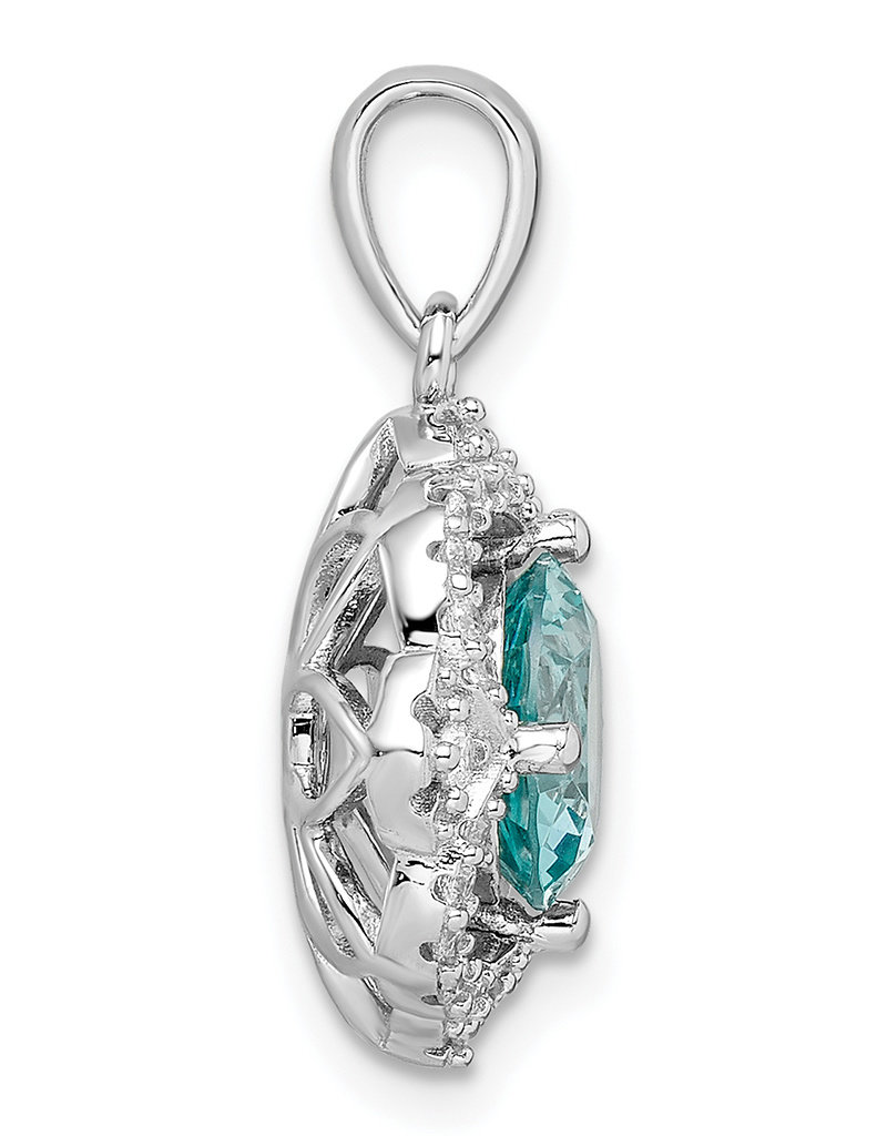 Sterling Silver Round Aqua CZ Necklace 18"