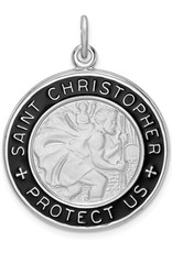 Sterling Silver Black Enamel St. Christopher Medal Pendant