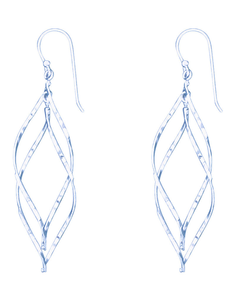 Sterling Silver Double Hammered Twist Earrings 51mm