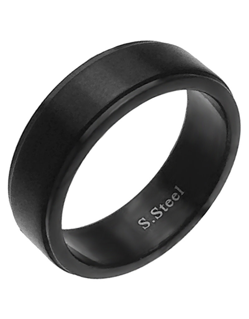Men's Black Stainless Steel Brushed Band Ring