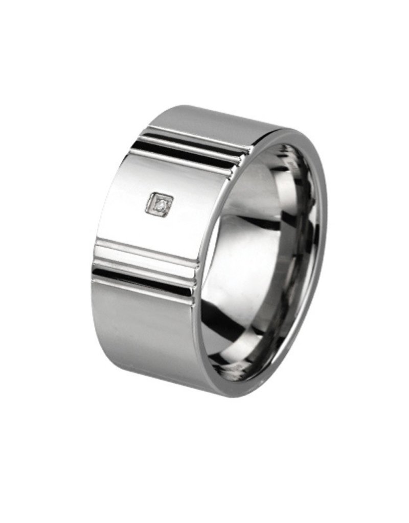 Men's Stainless Steel 10mm Wide Cubic Zirconia Band Ring