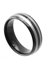 Men's Tungsten Black Striped Band Ring