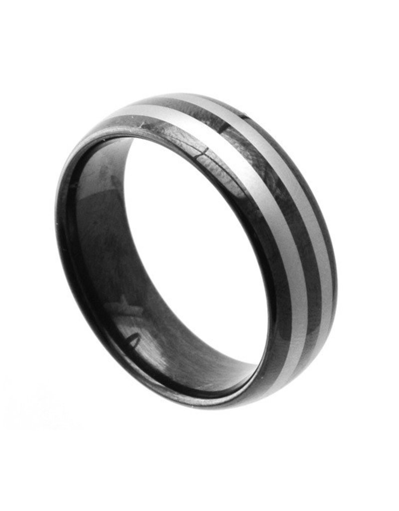 Men's Tungsten Black Striped Band Ring