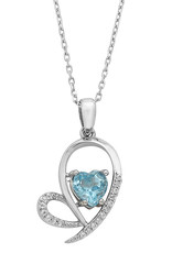 Sterling Silver Heart Blue Topaz and White Topaz Necklace 18"