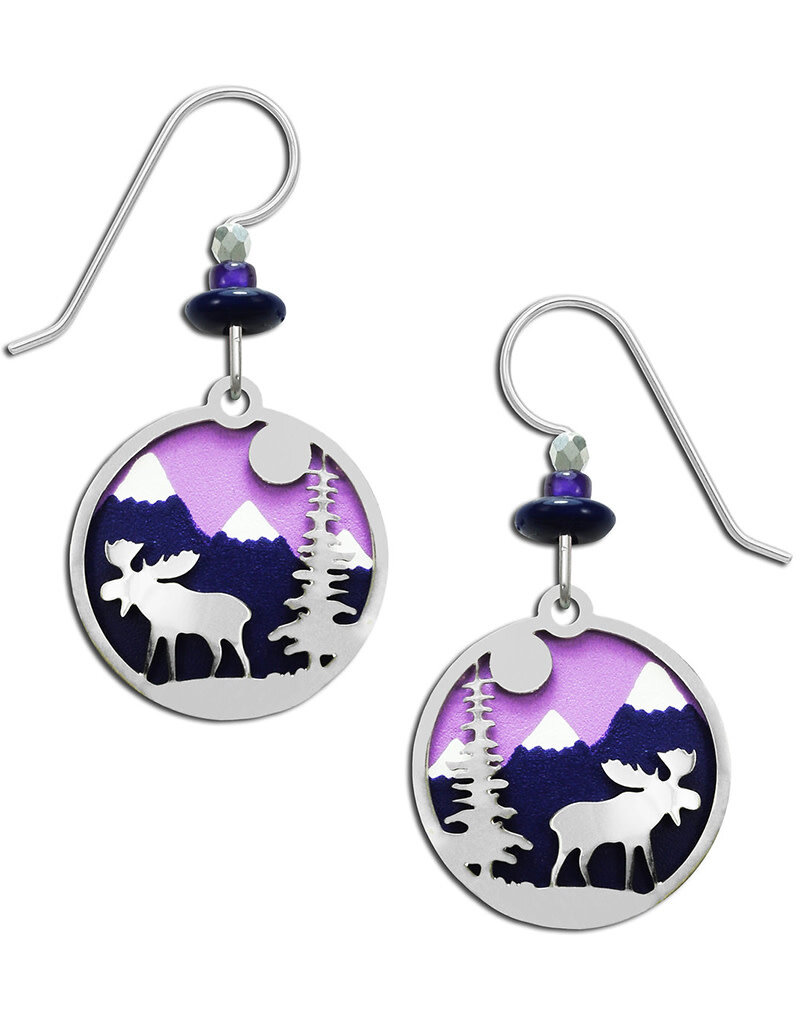 Purple Mountain with Moose Earrings