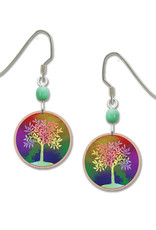 Copper Disk Earrings with Multi-Color Tree Print