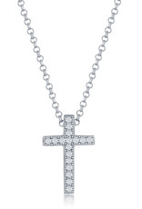 Sterling Silver 14mm Cross with Pave Cubic Zirconia Necklace 18" (Includes Chain)