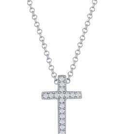 14mm Pave CZ Cross Necklace 18"