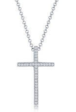 Sterling Silver 26mm Cross with Pave Cubic Zirconia Necklace 18" (Includes Chain)