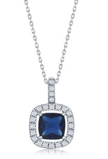 Sterling Silver Cushion Cut Sapphire Colored Cubic Zirconia Necklace 18" (Includes Chain)