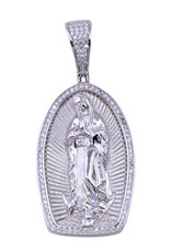 Men's Sterling Silver CZ Mama Mary Hip Hop Pendant