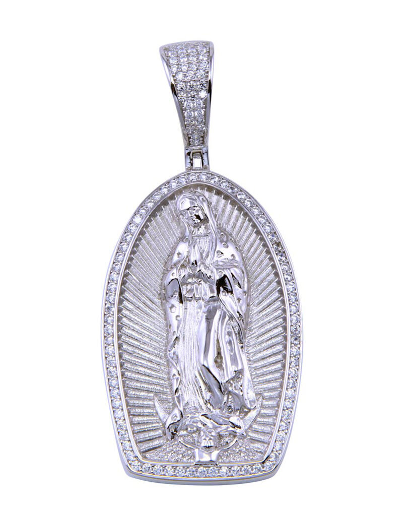 Men's Sterling Silver CZ Mama Mary Hip Hop Pendant