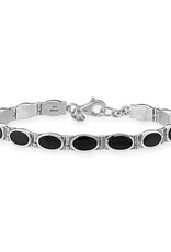Sterling Silver Hinged Oval Onyx Bracelet 7"