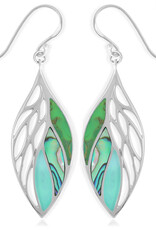 Sterling Silver Leaf Green Turquoise, Abalone & Mother of Pearl Earrings 40mm