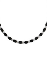 Sterling Silver Oval Onyx Necklace 16"+2" Extender