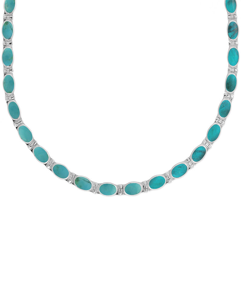 Sterling Silver Oval Turquoise Necklace 16"+2" Extender