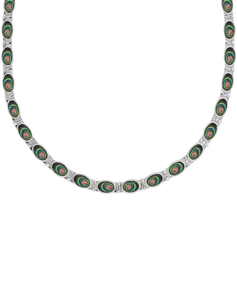 Sterling Silver Oval Abalone Necklace 16"+2" Extender