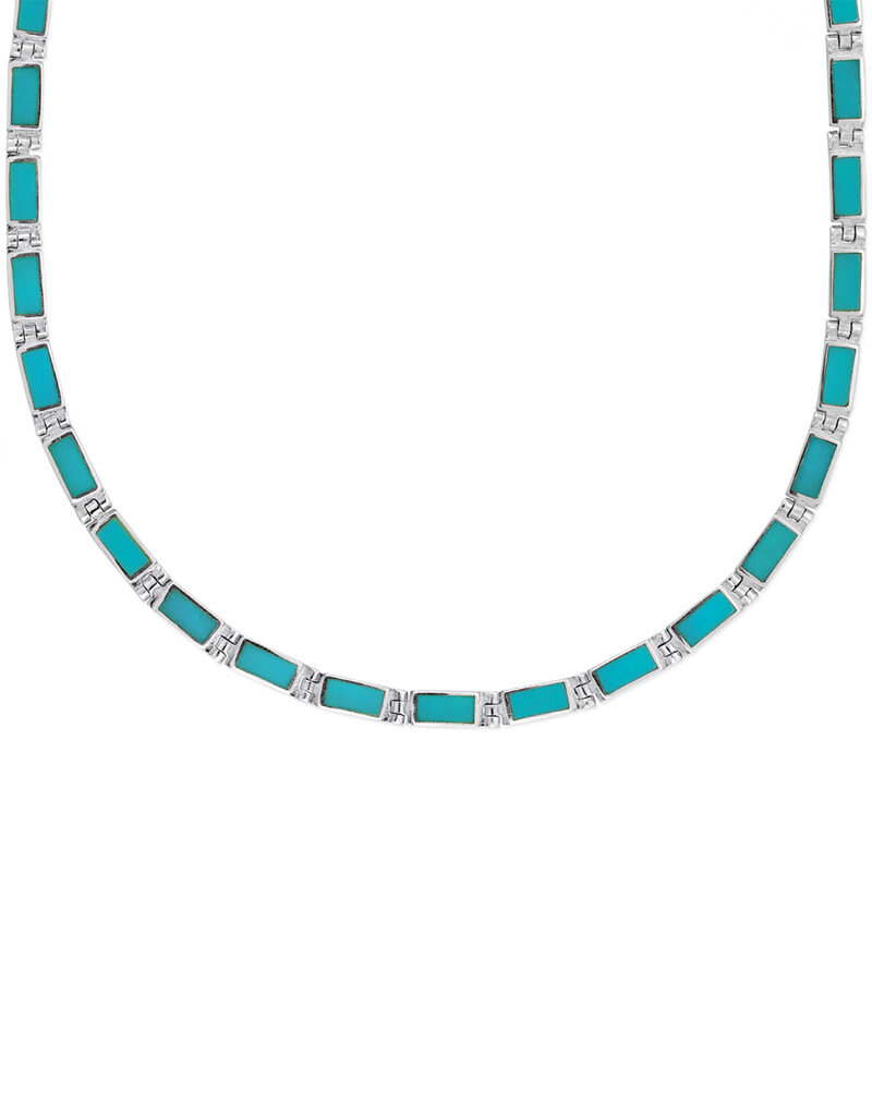 Sterling Silver Rectangle Turquoise Necklace 16"+2" Extender
