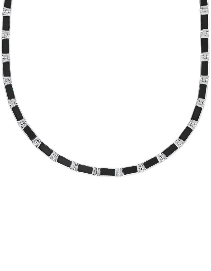 Sterling Silver Rectangle Onyx Necklace 16"+2" Extender