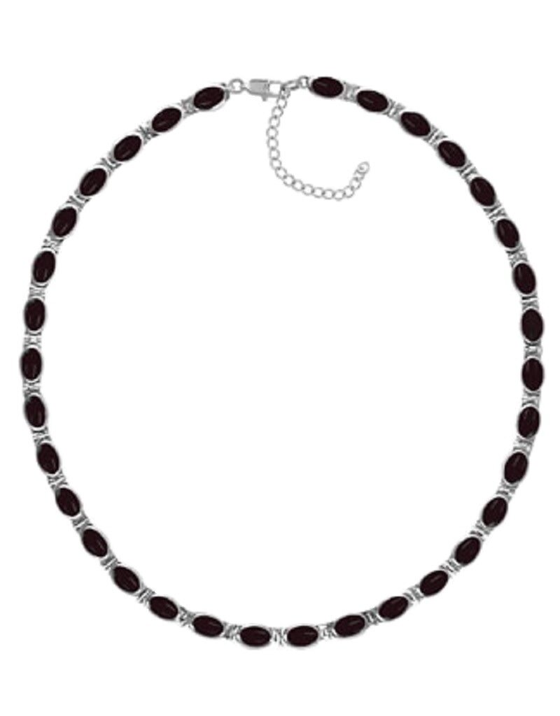 Sterling Silver Oval Onyx Necklace 16"+2" Extender