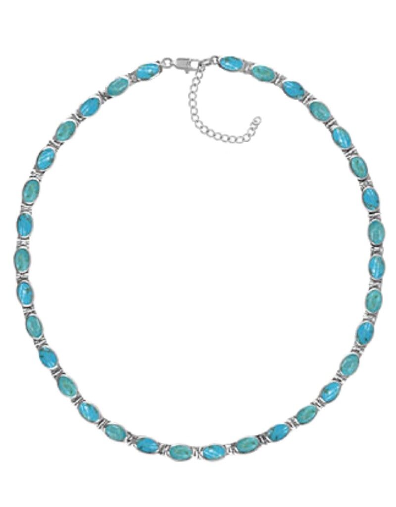 Sterling Silver Oval Turquoise Necklace 16"+2" Extender