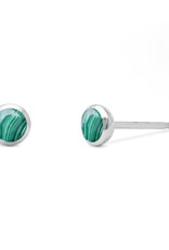 Sterling Silver Round Synthetic Malachite Stud Earrings 4mm