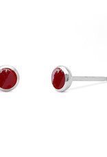 Sterling Silver Round Synthetic Coral Stud Earrings 4mm