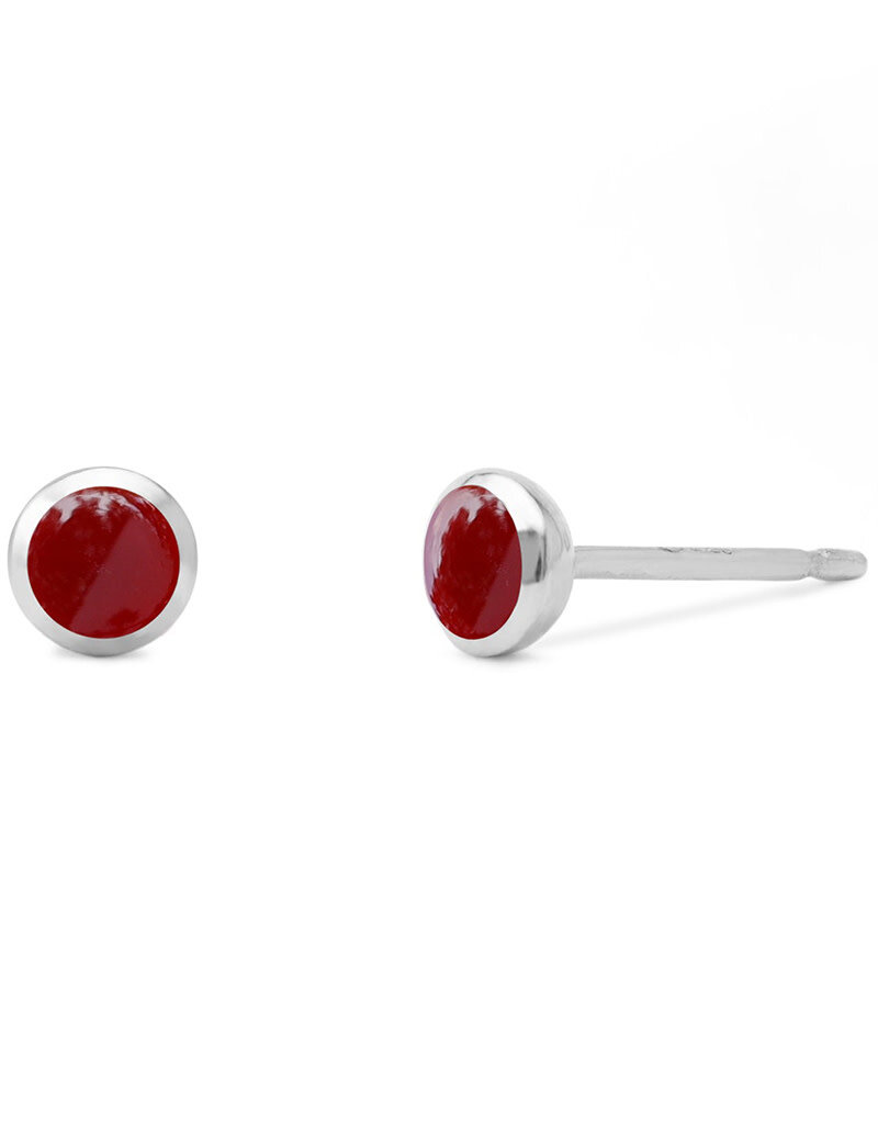 Sterling Silver Round Synthetic Coral Stud Earrings 4mm