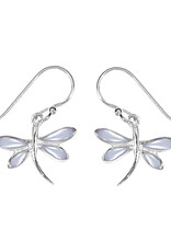 Sterling Silver Dragonfly Purple Mother of Pearl Earrings 12mm