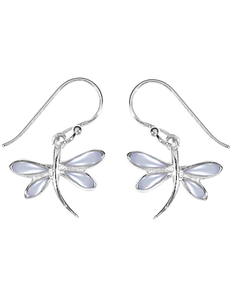 Sterling Silver Dragonfly Purple Mother of Pearl Earrings 12mm