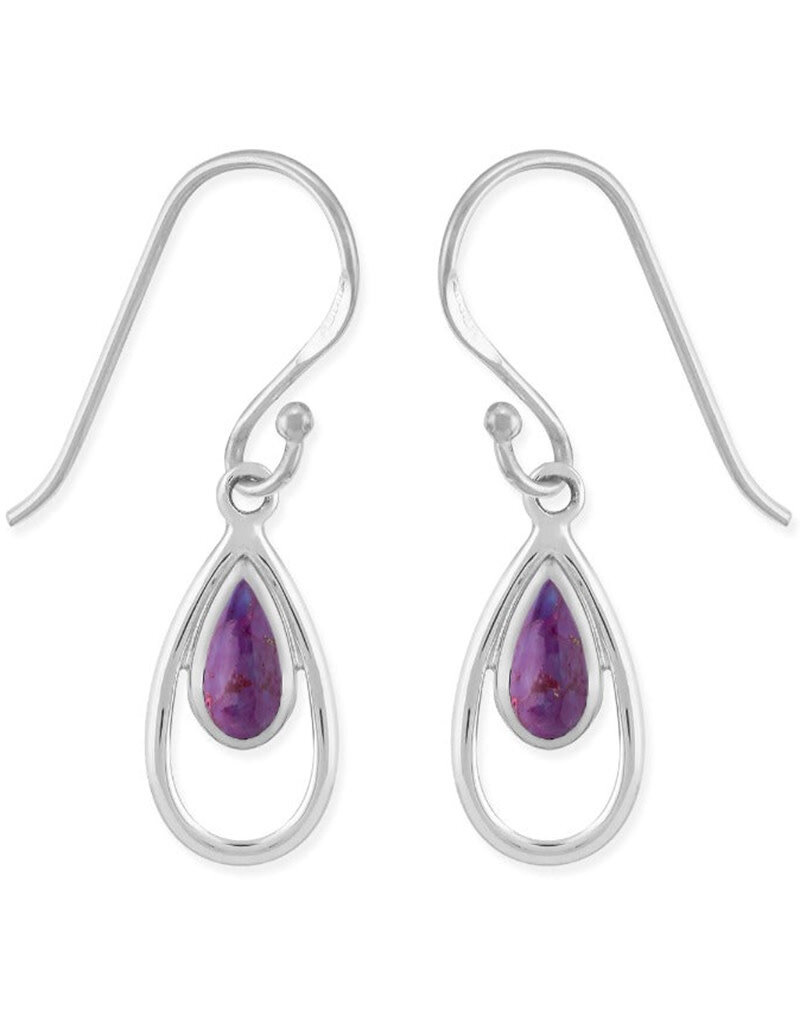 Sterling Silver Teardrop Purple Turquoise Earrings