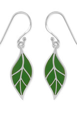 Sterling Silver Green Enamel Leaf Earrings 20mm