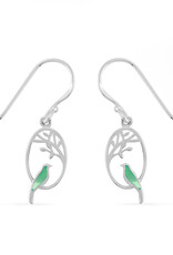 Sterling Silver Green Bird and Branch Earrings