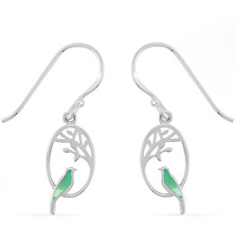 Green Bird and Branch Earrings