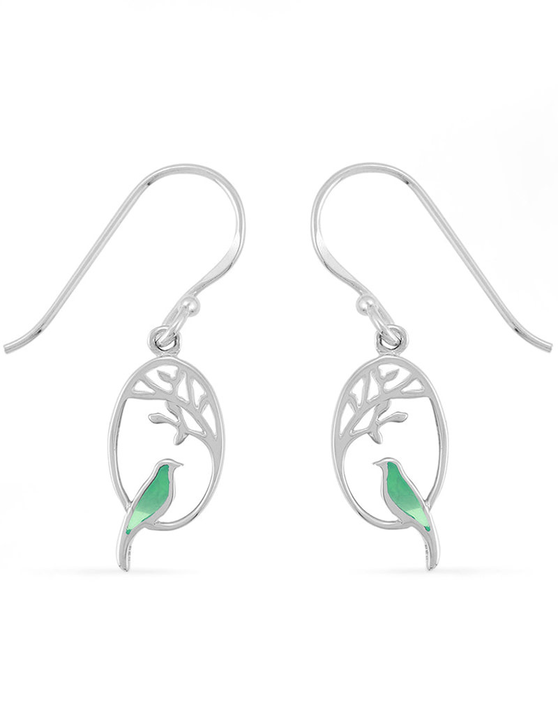 Green Bird and Branch Earrings