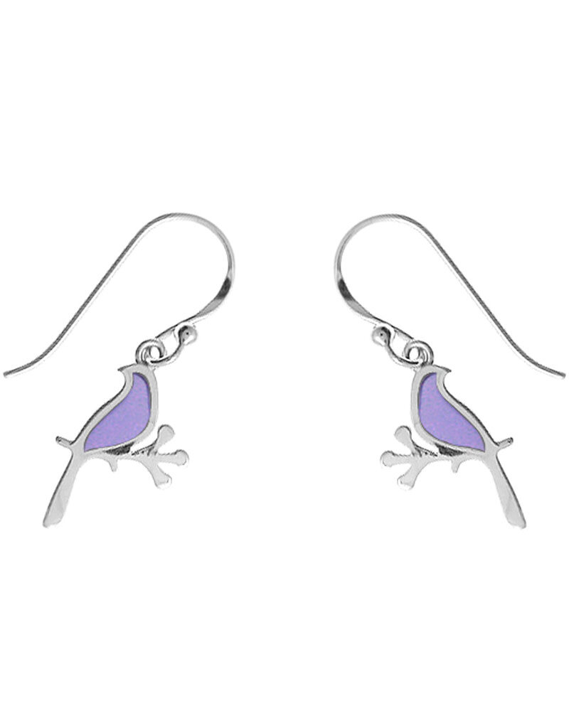 Sterling Silver Purple Bird Earrings 14mm