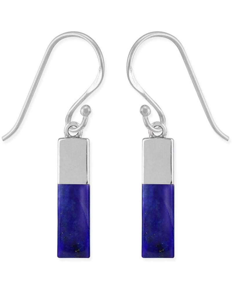 Sterling Silver Rectangle Synthetic Lapis Earrings 15mm