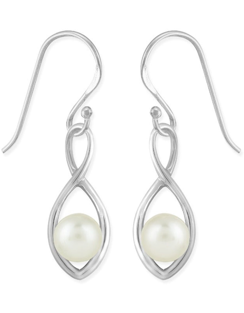 Sterling Silver Twist with Pearl Earrings 18mm Simply Sterling