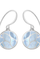 Sterling Silver Round Blue Mother of Pearl Earrings 14mm
