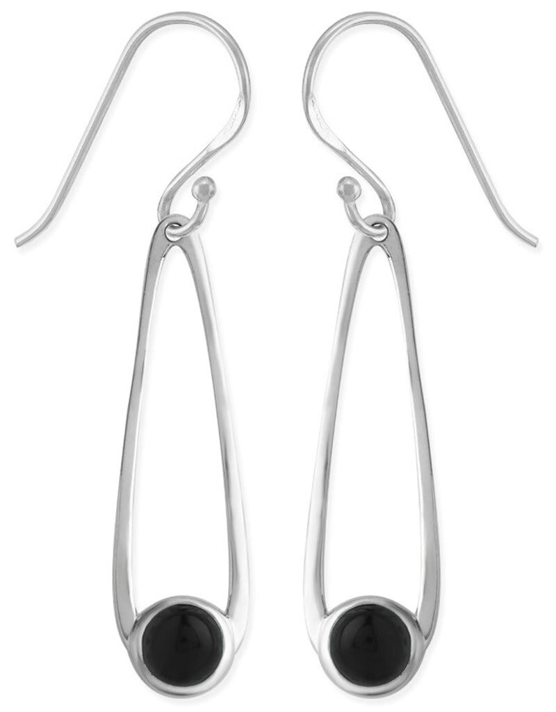 Sterling Silver Teardrop with Round Onyx Earrings
