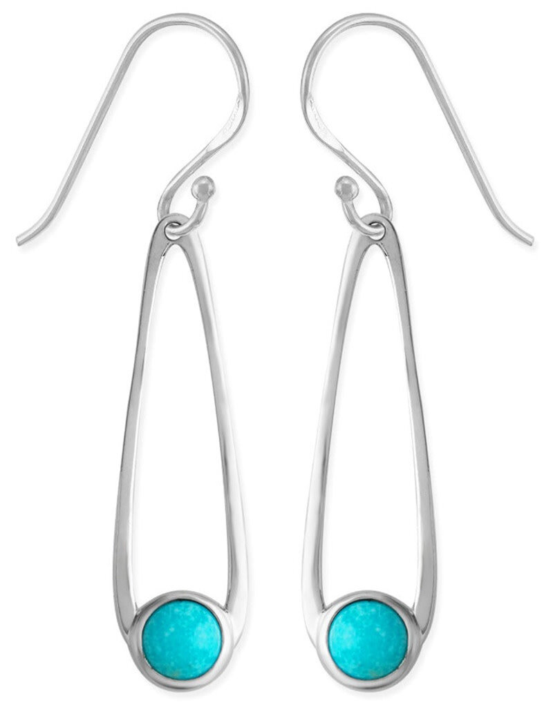 Sterling Silver Teardrop with Round Turquoise Earrings