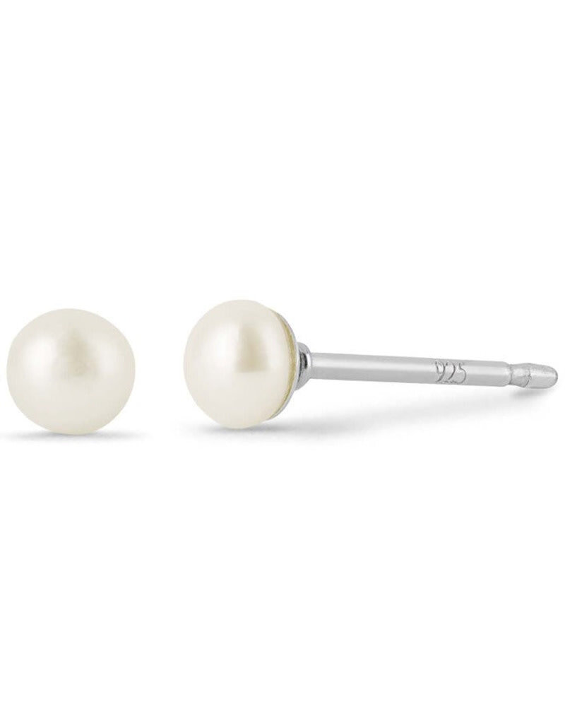 Sterling Silver White Pearl Stud Earrings 3mm