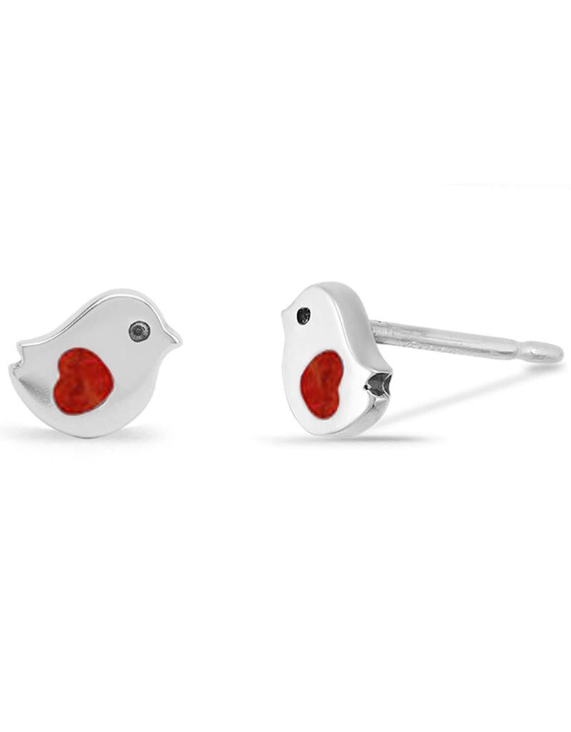 Sterling Silver Bird Synthetic Coral Stud Earrings 5mm