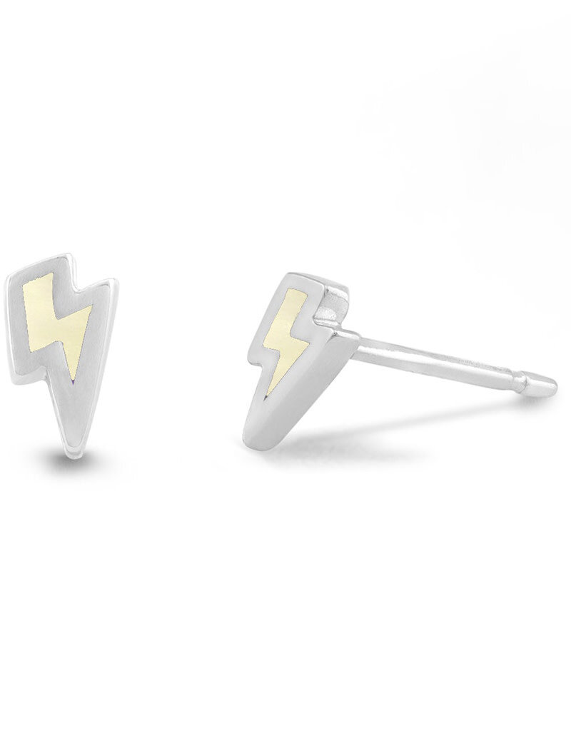 Sterling Silver Lightning Yellow Mother of Pearl Stud Earrings 6mm
