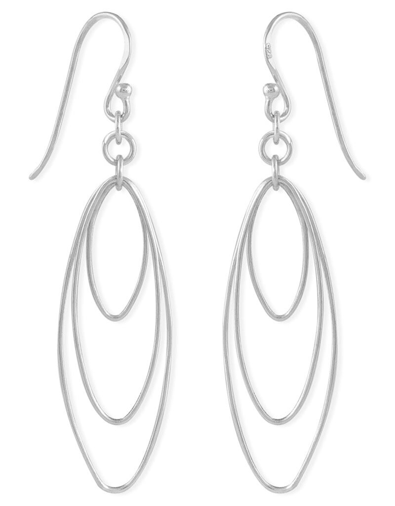 Sterling Silver 3 Ovals Earrings 35mm