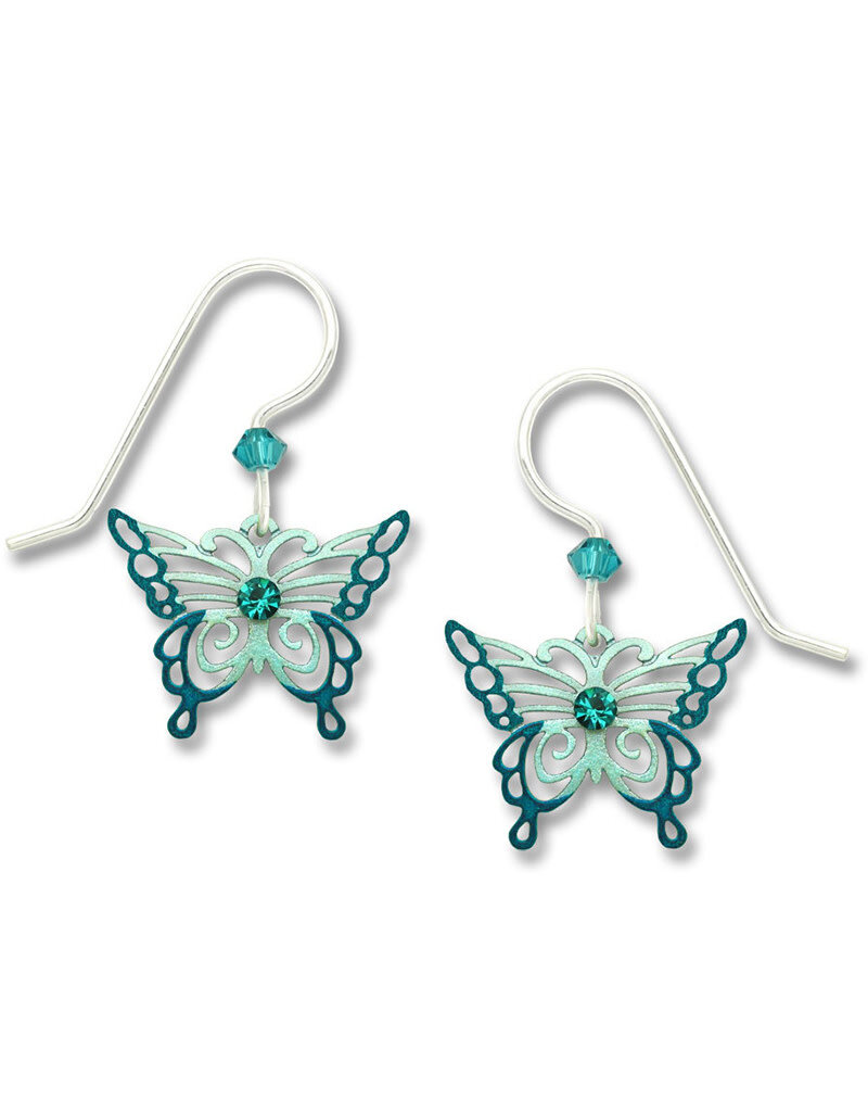 Aqua and Teal Filigree Butterfly Earrings